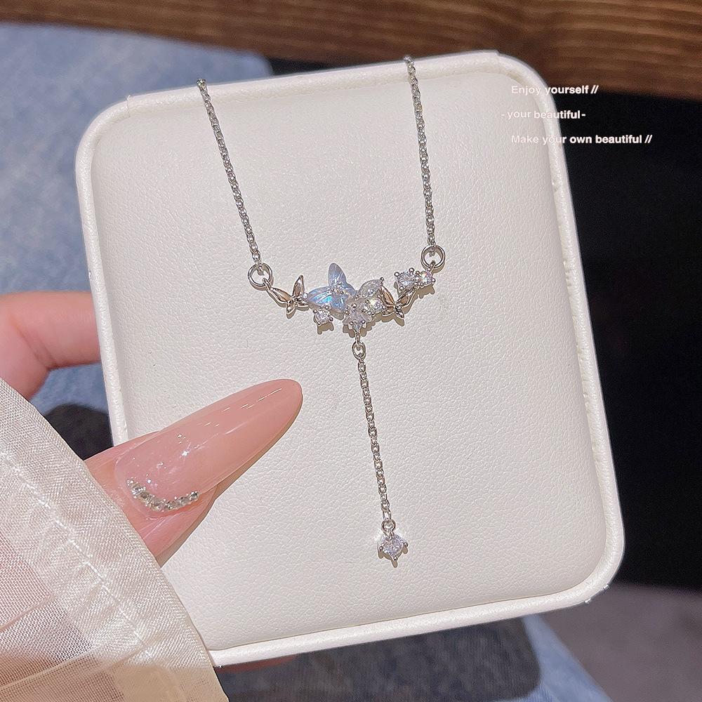 Zircon Tassel Necklace Titanium Steel Clavicle Chain Chic Versatile Fashion Jewelry