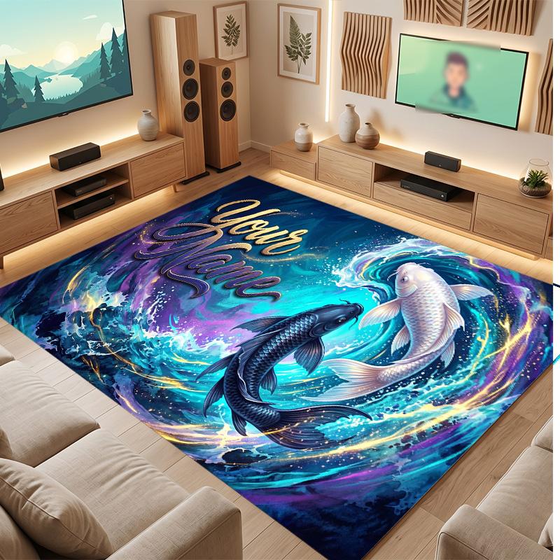 Astronaut Space Theme Soft Crystal Velvet Rug Custom Name & Text Print Non Slip Floor Rug for Bedroom Living Room