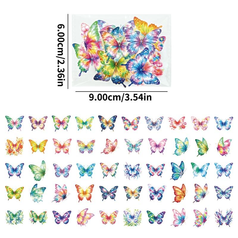 56PCS Bright Colorful Butterfly PET Sticker Aesthetic Decoration Scrapbooking Stationery DIY Hand Accounting Supplies for Kids