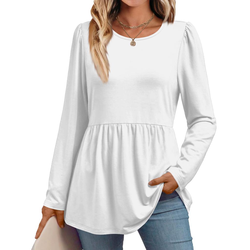 Women's Casual Fashion Long Sleeve Shirt Solid Color Tunic Top