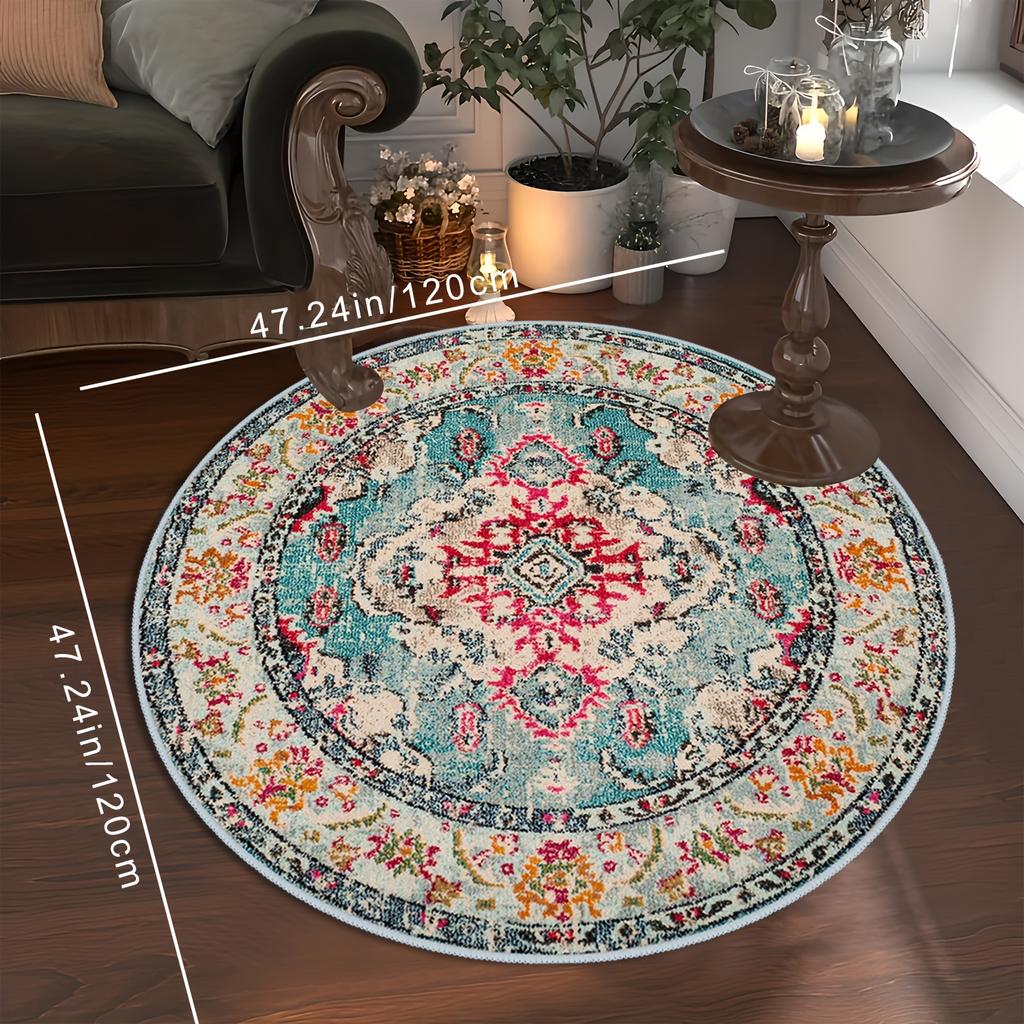 1Pcs  Boho Chic Pattern Round Area Rug Indoor Non-Slip Washable Fiber Carpet Soft Comfortable Mat For Bedroom Living Room