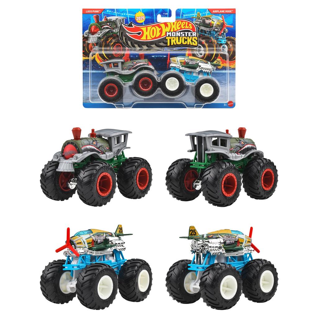 Hot Wheels Monster Trucks 1 64 Scale Assortment 2-Pack Boxed Set 8 Vehicles Batman Loco Punk Bionic Bruiser Tiger Shark Miniature Cars Toys
