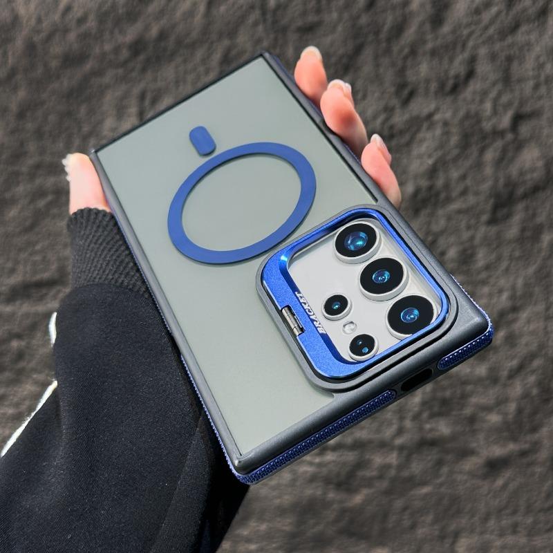 Luxury Camera Lens Stand S25 Ultra Magnetic Case for Samsung Galaxy S23 S24 FE S25 Plus S24 Ultra Magsafe Matte Shockproof Cover