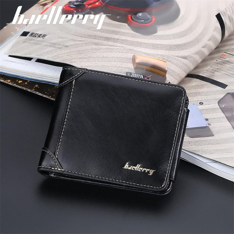 Baellerry Men Short Wallets Fashion Design Artificial Leather Trifold Wallet Business Vintage Card Holder Purse