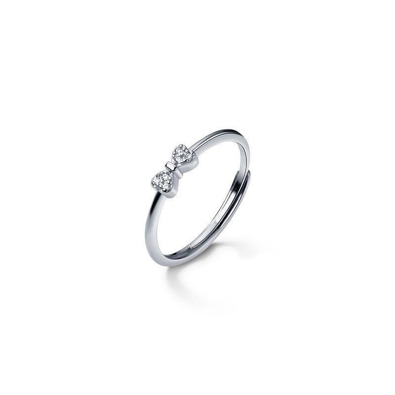 925 Sterling Silver Bow Ring - Women's Adjustable Open Design, Trendy Niche Style Jewelry