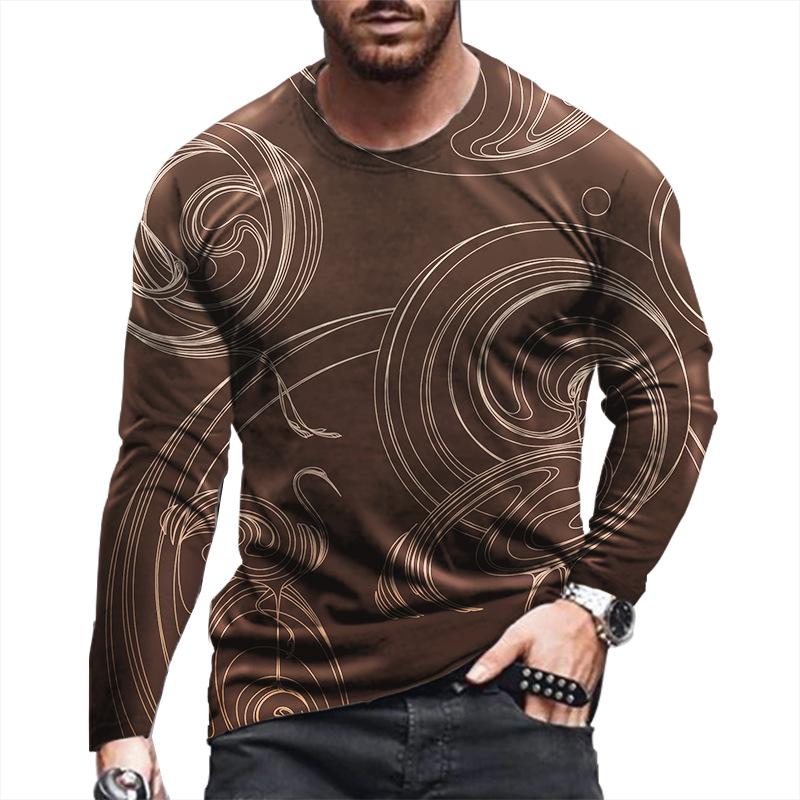Spring and Autumn Men's Oversized Long Sleeve T-shirt Men's Loose T-shirt 3D Printed Round Neck