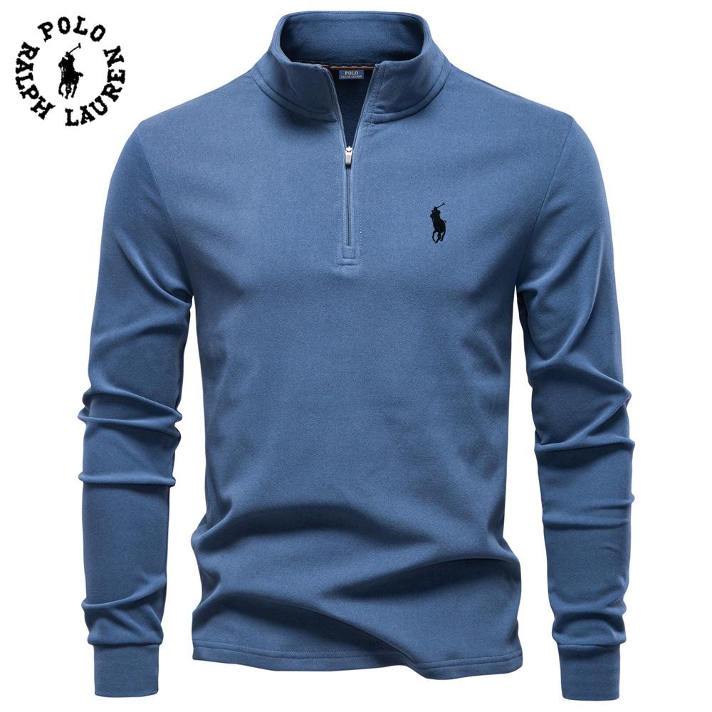 Polo Ralph Lauren 2026 Autumn/Winter Embroidered New Large Men's Stand Up Collar Half Zipper Long Sleeve German Velvet Warm Base Sweater
