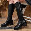 Winter New Round Toe Mid-Heel Knee-High Boots Back Zipper Solid Color Velvet Boots Fashion Sexy Elegant Women'S High Boots
