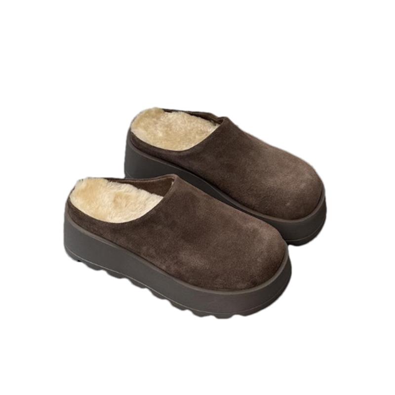 Women Suede Flats Cotton Slippers Platform Mules Shoes Woman 2025 Trend Fashion Winter Warm Casual Walking Snow Boots Flip Flops