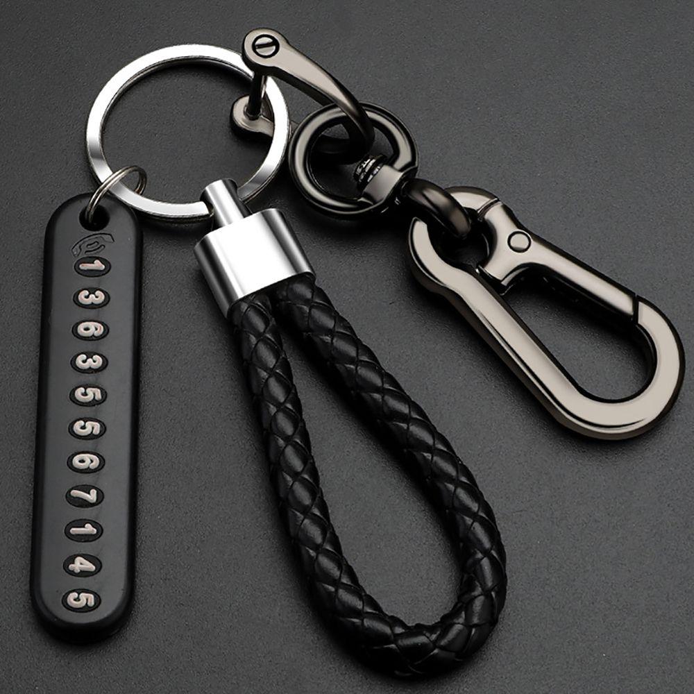 Fashion Weave Bag Pendant Auto Key Chain Leather Phone Number Plate Keyring Anti-lost Car Keychain