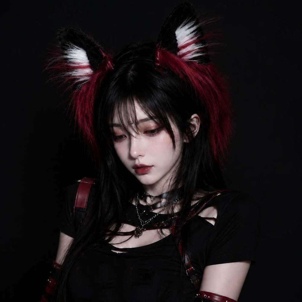 Soft Plush Faux Fur Headwear Red Black Halloween Hair Hoop Wolf Ears Headband  Club Events