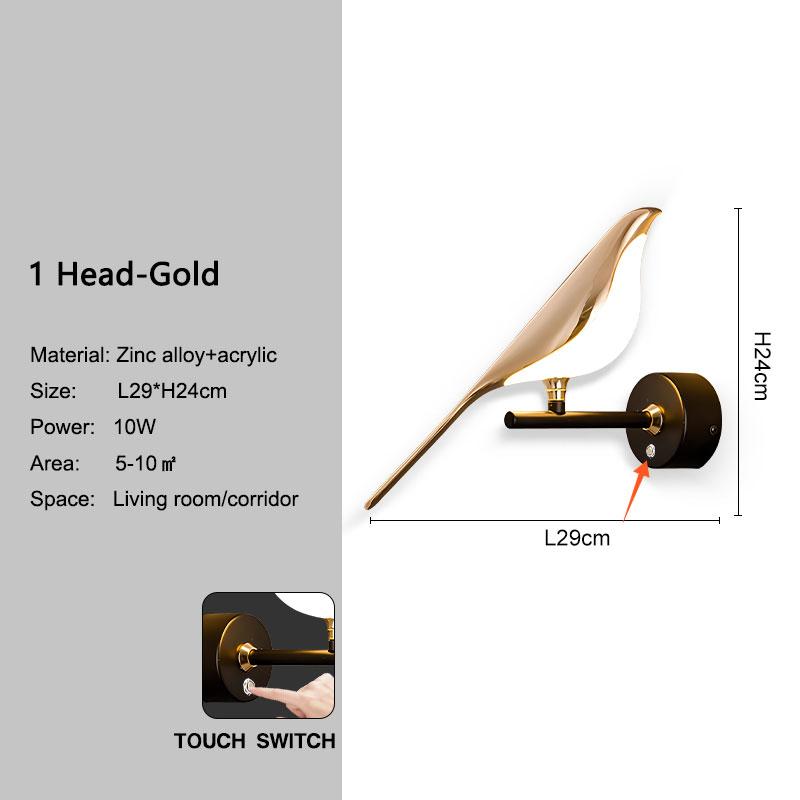 Настенный светильник Magpie Bird с сенсорным выключателем ВКЛ/ВЫКЛ, прикроватный светильник для спальни, гостиной, вращающийся на 360°, настенный светильник для фойе, AC85-265V
