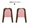 Spring and Autumn American style raglan sleeve temperament short women's T-shirt slim fit round neck casual versatile top