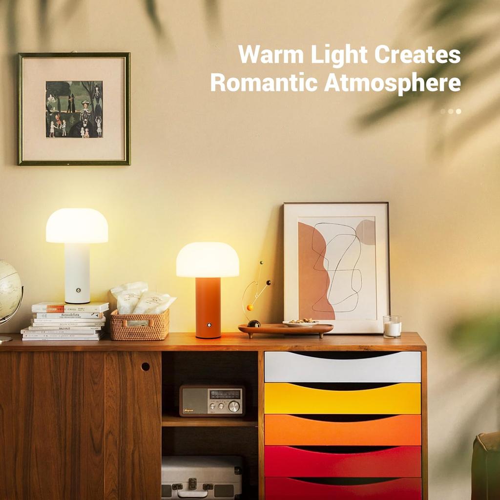 Mushroom Table Lamp Rechargeable Touch Light Stepless Dimming Bedside Lamp Orange