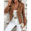 Women's Fashion Casual Solid Color Print Autumn Winter Long Sleeve POLO Neck Jackets & Coats