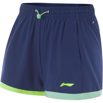 Li Ning Running Series Logo Эластичные удобные дышащие свободные спортивные шорты женские шорты темно-синие флуоресцентно-желтые зеленые AKSU334-2
