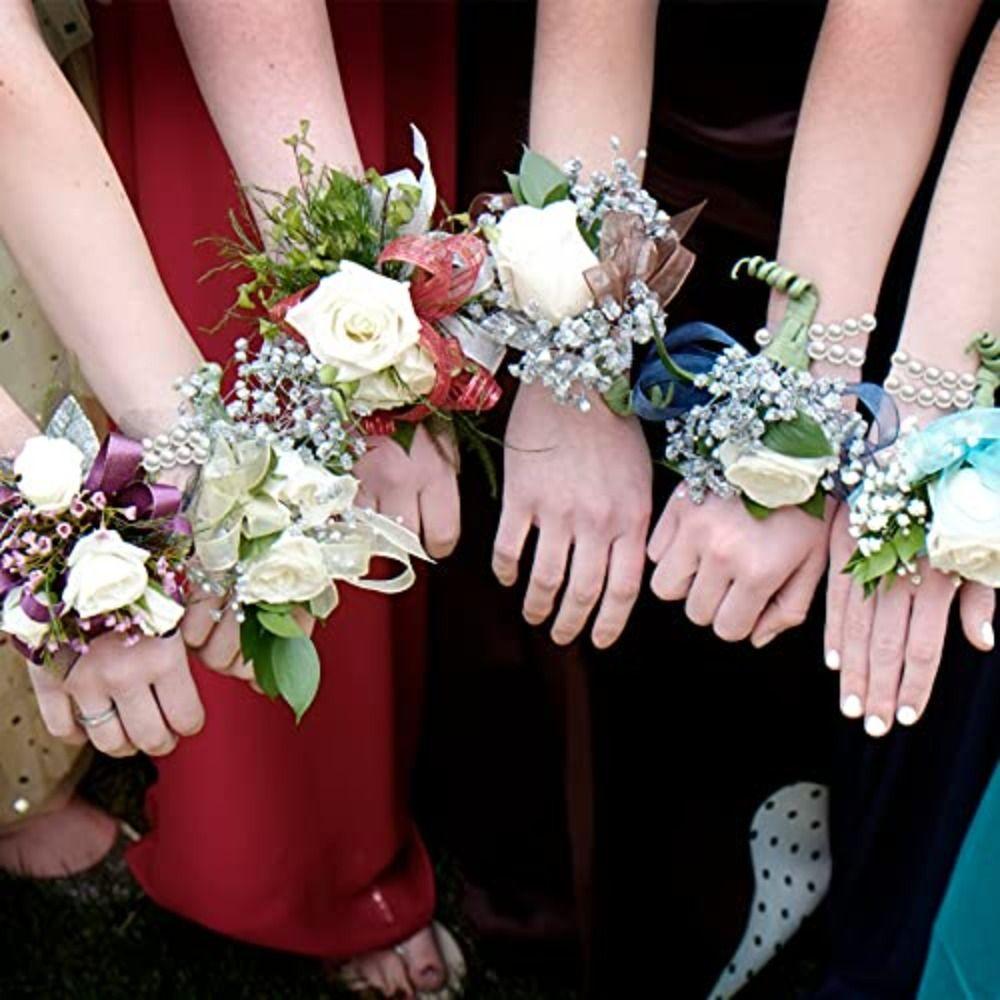 10 Pcs Elastic Wedding Pearl Wristband Wrist DIY Decor Corsage Bracelet Corsage Wristlet Band Prom