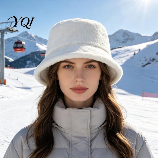 Thickened Soft Faux Fur Cap Women Plush Bucket Hat, Winter Warm Fisherman Cap, Cozy Hat Fluffy for Autumn Daily Wear Everyday Commuter