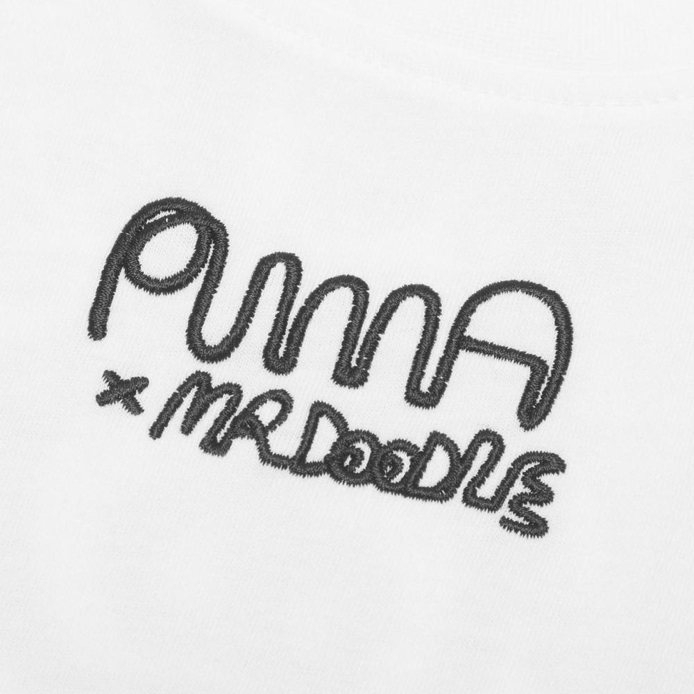 Puma Повседневная спортивная футболка X Mr Doodle Collab с коротким рукавом и круглым вырезом, женские топы, белые 530659-52