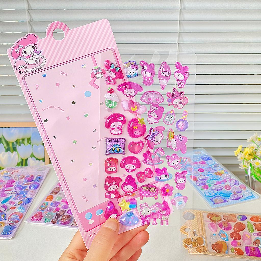 4 PCS Cartoon Sanrio Characters Kuromi Stickes 3D Stereo Crystal Sticker Handbook DIY Cute Creative Stickers