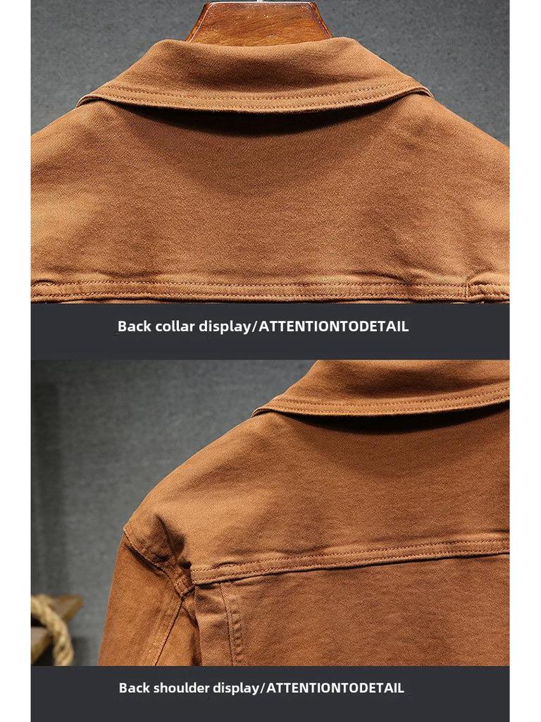 2024 Мужская приталенная куртка из эластичного хлопкового денима в корейском стиле - Осенняя коллекция