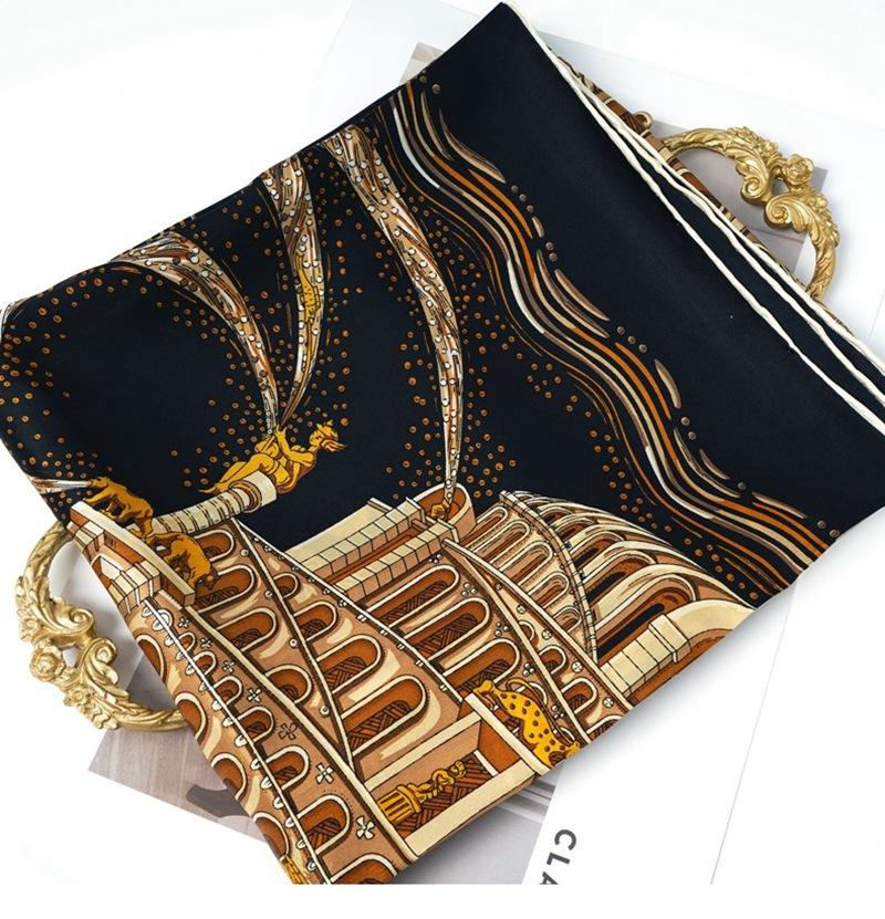 Tower Of Babel Black Gold Classic Versatile 90Cm Silk Satin Mulberry Silk Silk Scarf Large Square Scarf Silk Scarf Jurgen