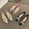 Модная женская обувь на плоской подошве 2025 Весна и Осень Бриллиантовая бабочка Новая Остроносая С мелким вырезом Большого размера Женская обувь Женская