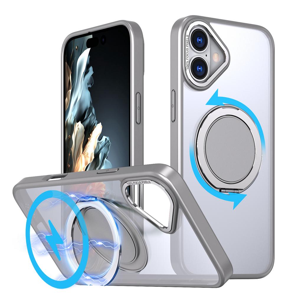 KEYSION Противоударный матовый чехол для MagSafe для iPhone 16 16 Plus с вращающимся на 360 ° магнитным кольцом-подставкой, прозрачная задняя крышка для телефона