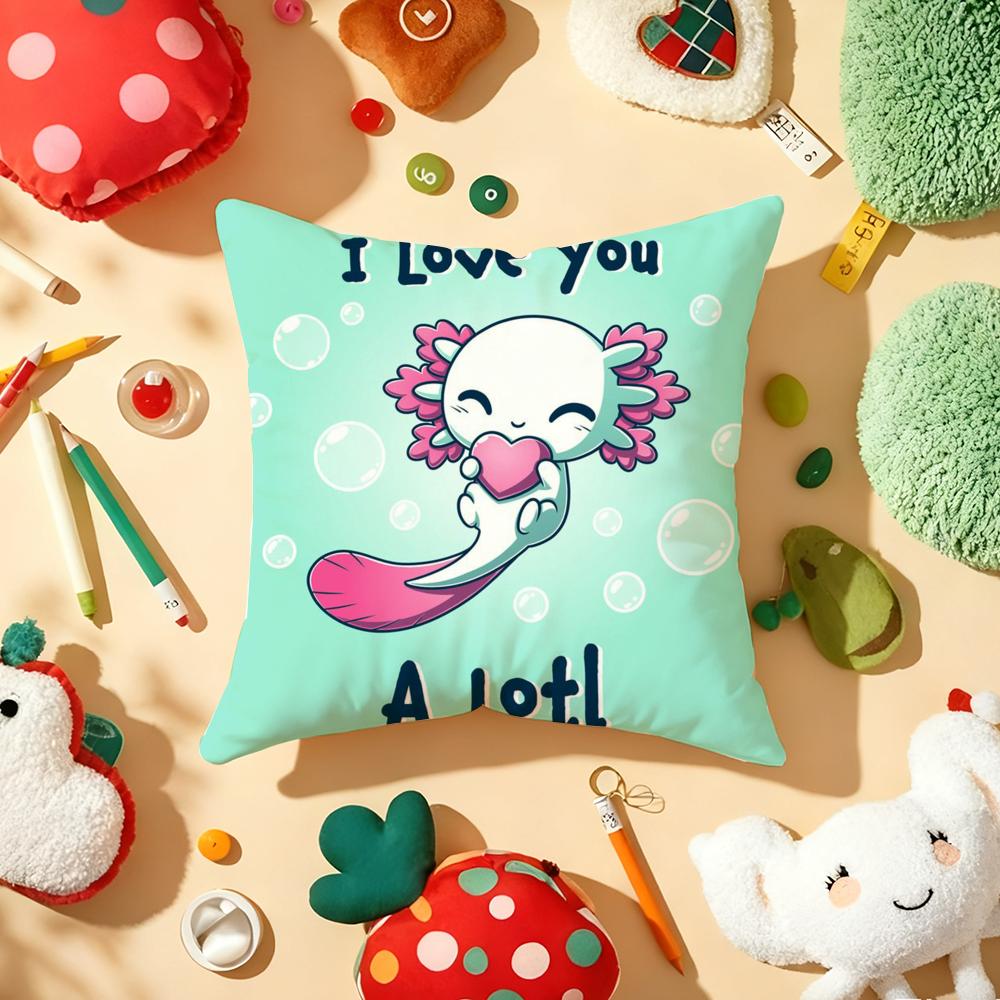 Cartoon Cute Axolotl Cushion Cover Plush Fabric Soft DoubleSided Printed Sofa Warm Winter Home Gift Pillow Cover