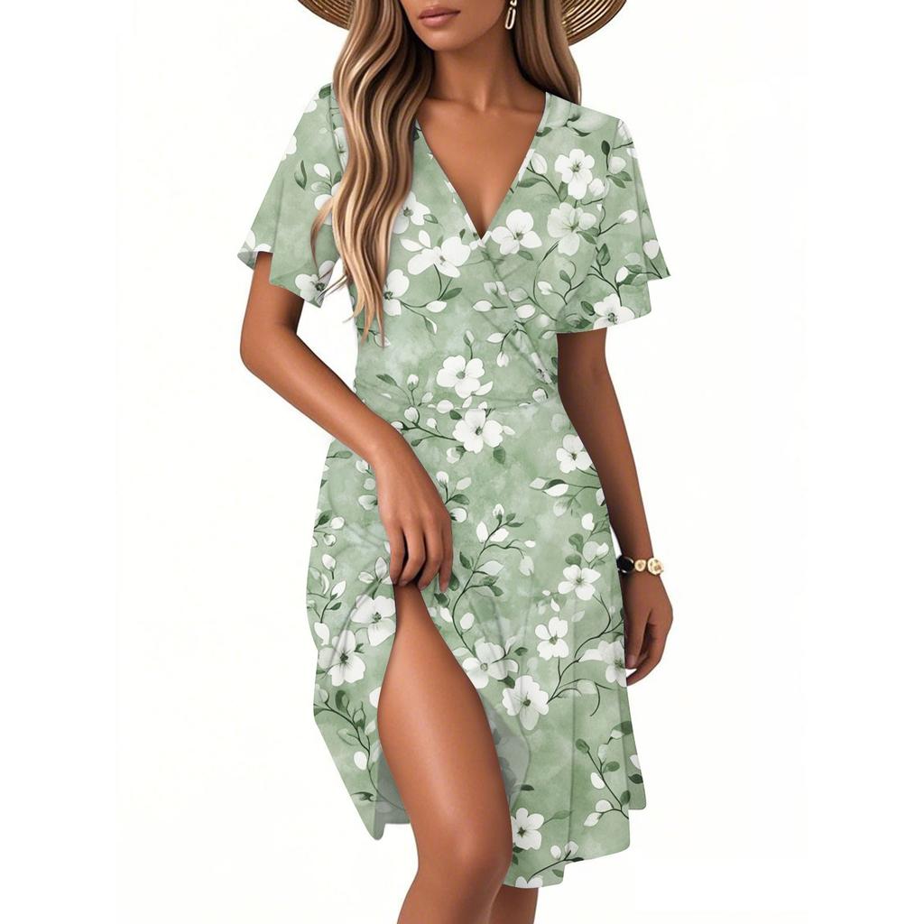 Women's Casual Fashion Dress Vintage Floral Floral Short Sleeve V-neck Dress