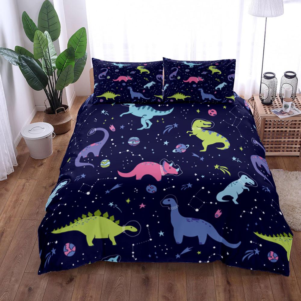 Комплект постельного белья Dinosaur Space Night Duvet Cover Set King Queen Double Full Twin Single Size Navy