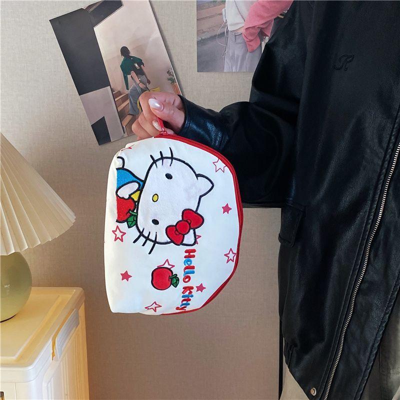 Косметичка Hello Kitty в форме ракушки 3D-вышивка Милый мультяшный кот Сумка-пенал Портативная дорожная сумка для туалетных принадлежностей