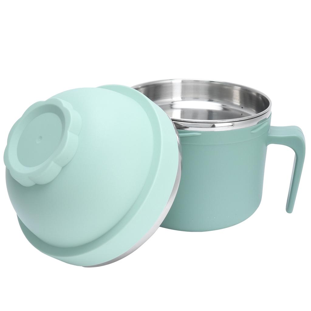 Portable Lunch Box Double Layer Thermal Noodle Bowl with Handle Kitchen Utensils Green