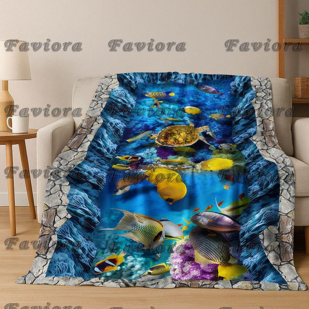 3D Illusion Sea Underwater World Dolphin 2026 New Flannel Blanket,Cozy Soft Throw Blanket for Home Bedroom Bed Sofa Cover Gift