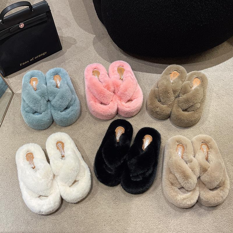 2025 autumn and winter fashion casual outerwear home new cross Korean version warm thick bottom one-word cotton slippers