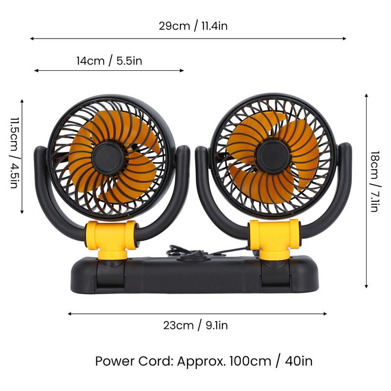 Dual Head Car Fan  Brushless Motor Powerful Portable Dual Head Car Fan 12V 2 Speed Dashboard Mount Low Noise for Cooling