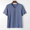 Men Button Down T-shirt Solid Color V-Neck Short Sleeve Tee Shirt Summer Casual