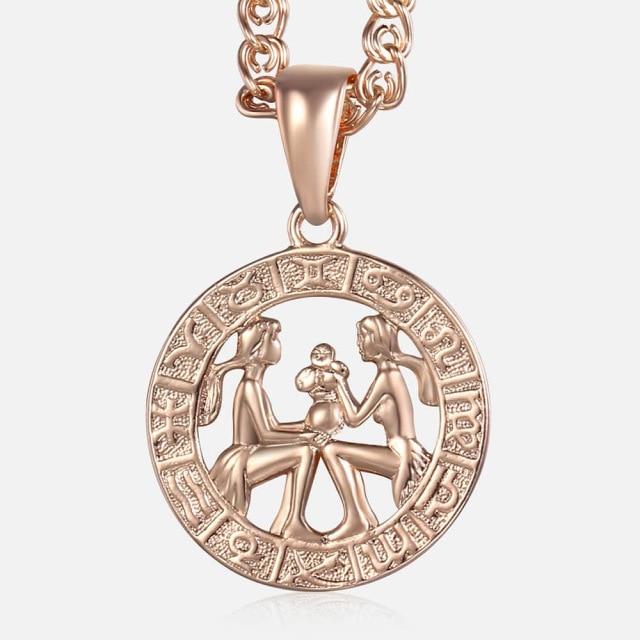 Women's Zodiac Sign Pendant 12 Constellation Charm Rose Gold Necklace Aries Leo Scorpio 3mm Snail Jewelry GP278