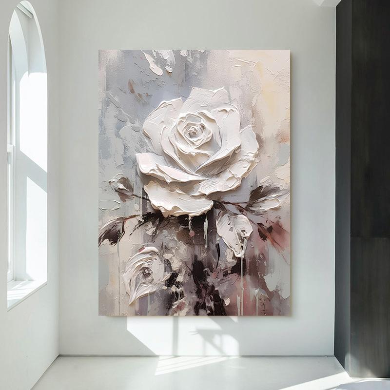 Abstract White Flower Oil Painting Printed On Canvas White Floral Posters and Prints for Porch Living Room Wall Decoration