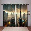 Future Cyberpunk City Sky On Sale Blackout Window Curtain for Bedroom Living Room Bathroom Kicthen Door High Shading New Pattern