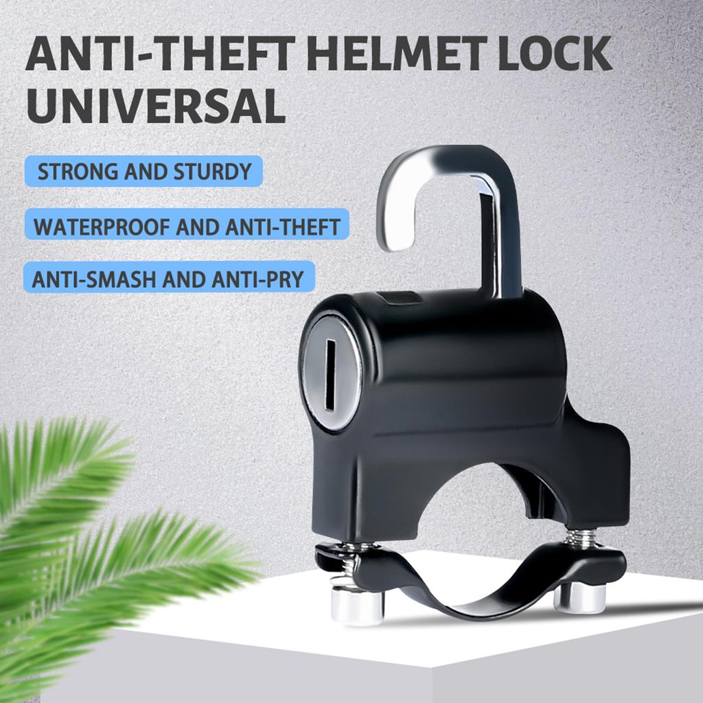 Universal Motorcycle Helmet Lock Anti-Theft Helmet Security Lock Metal 22mm-26mm Black with 2 Keys