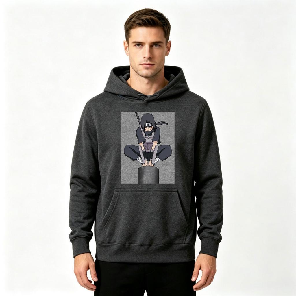 Men's Anime Character Print Pullover Hoodie Casual Long Sleeve Warm Sweatshirt for Daily Wear