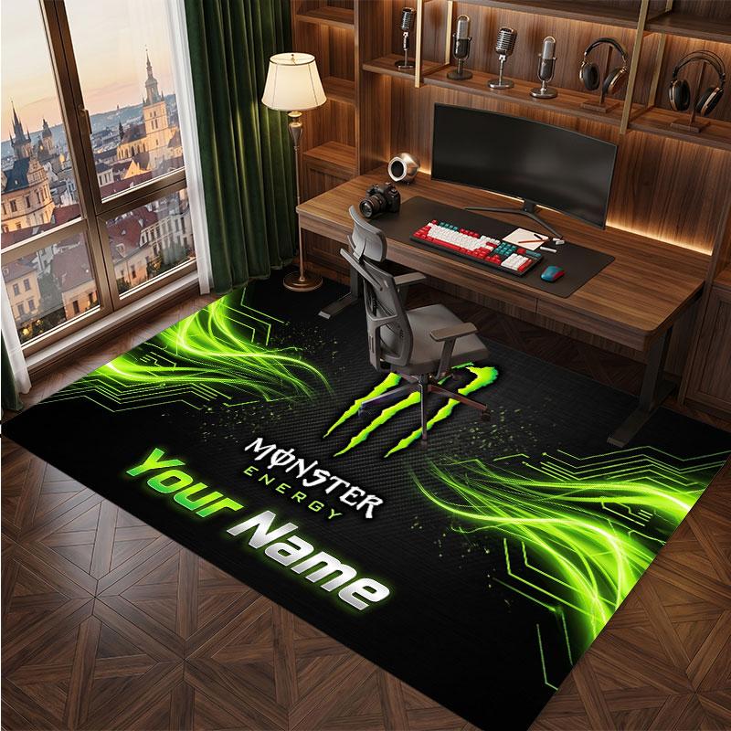 Monster Energy Personalized Crystal Velvet Carpet, Customized Name Text Soft Anti‑Slip Rug for Living Room Bedroom
