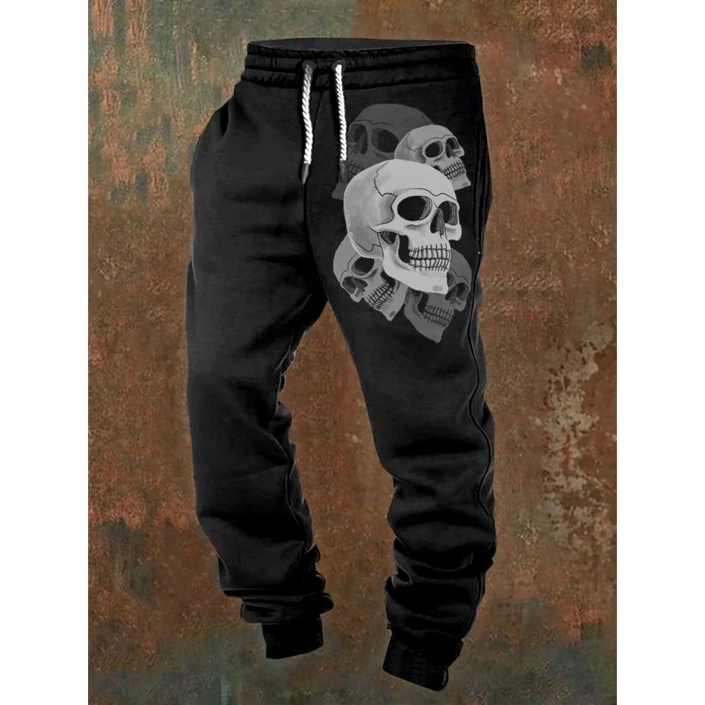 Men's casual jogging pants with drawstrings and Halloween skull prints, suitable for outdoor wear, autumn and winter fashion