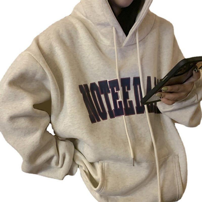 Women Warm Soft Hoodies Padded Hooded Sweater Fall and Winter Big Yards Printed Flannel Shirt Fall and Winter Retro Simple Literary Loose Tops