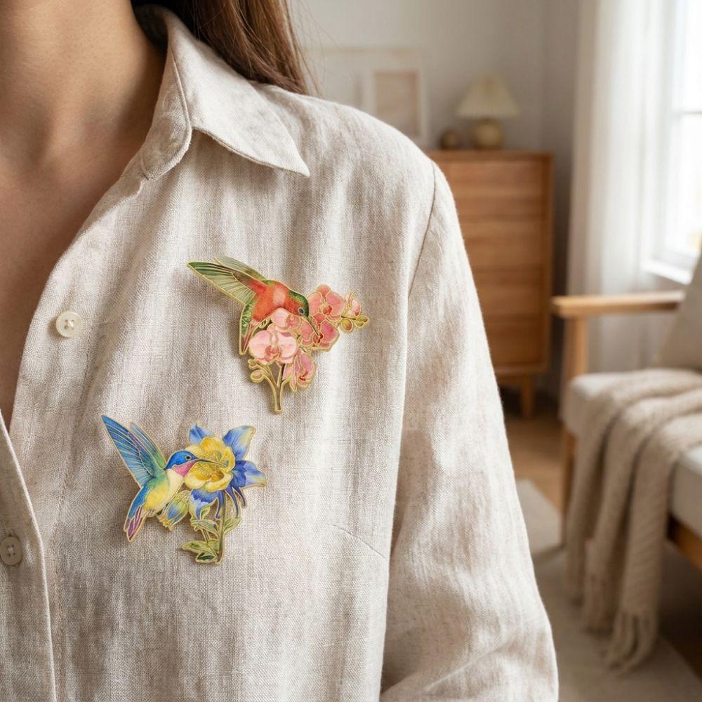 Zinc Zinc Zinc Alloy Hummingbird Flower Enamel Pin Chinese Style Luxury Bird Badges  Backpack Clothes