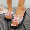 Fashion Colorful Big Rhinestone Transparent Pvc Slippers Women Flat Feels Outdoor Slides Women 2025 Summer Brand Designer Beach Slides