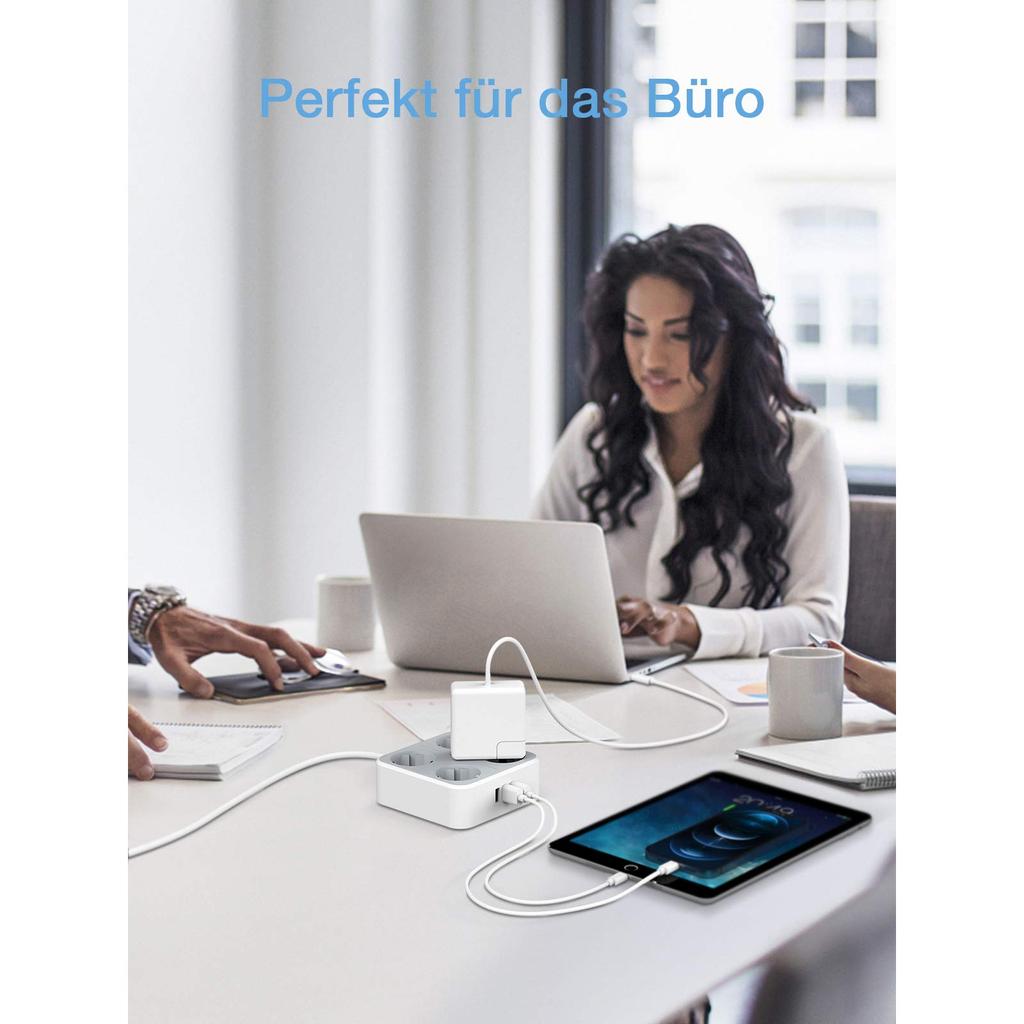 Tessan Удлинитель с несколькими розетками европейского стандарта и USB-портами, удлинительный кабель длиной 2 м, европейская многоконтактная электрическая розетка для дома