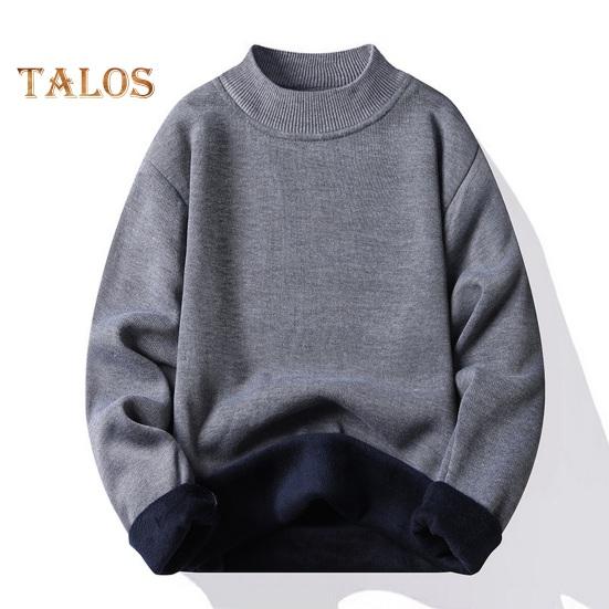 Мужской свитер осень-зима, толстый плюшевый с подкладкой и полувысоким воротником, однотонный, эластичный, свободный, сохраняющий тепло, для работы, школы, свитер