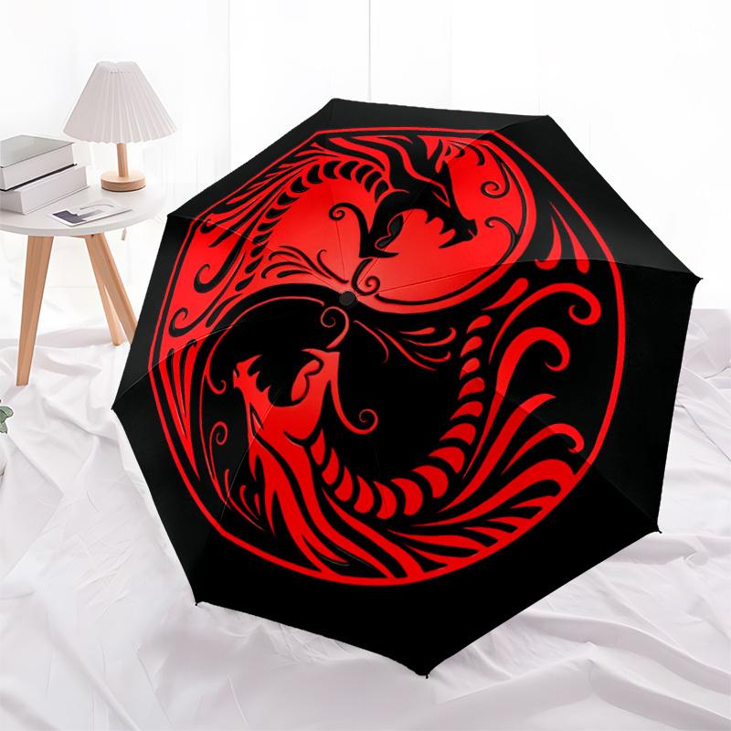 1pc Yin Yang Dragons Automatic Open/close, Heavy-Duty Iron Frame & 8-Rib structure, Compact Folding Umbrella for Women/Men, All-Season Travel, 191